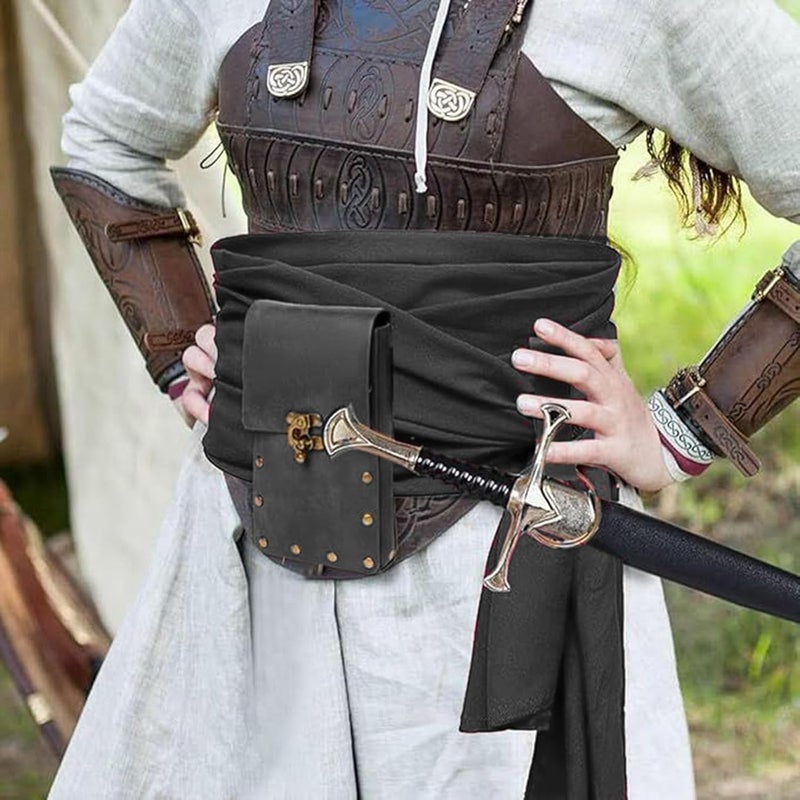 KOTORA Renaissance Belt Pouch Coin Purse Skirt Hike Set Medieval Festival Costume Halloween Accessories Casual Fanny Pack Waist Bag (4p-black) - Image 3
